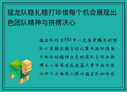 猛龙队稳扎稳打珍惜每个机会展现出色团队精神与拼搏决心