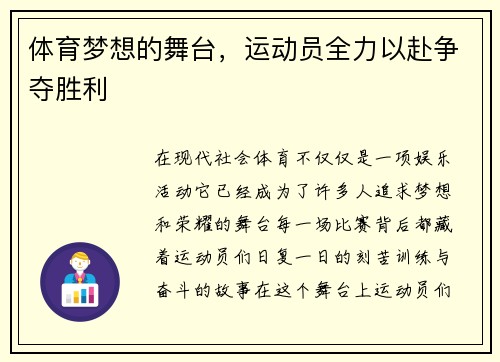 体育梦想的舞台，运动员全力以赴争夺胜利